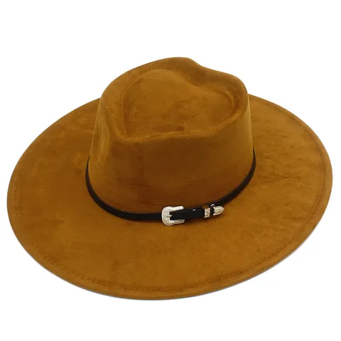 Sombrero Fedora de Gamuza Retro con Parte Superior de Corazón Ala Ancha Jazz Hebilla Occidental Banda de Cinturón Vintage Gentleman
