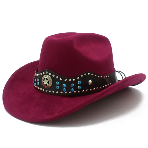 Classic Western Cowboy Hat For Men Women Faux Suede Rhinestone Star Studded Knight Jazz Hat Retro Outdoor Party Fedora Sun Hat