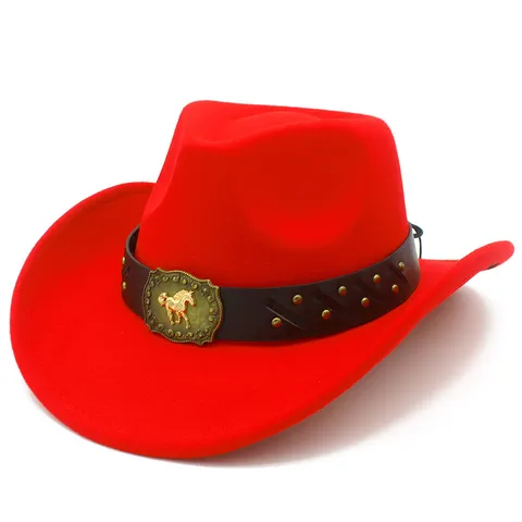 Vintage Wool Felt Fedora Hat For Women Men Horse Buckle Leather Belt Wide Brim Cowboy Hat Western Knight Jazz Cap