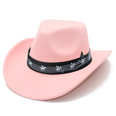 Cappello da Cowboy Tema Note Musicali Unisex Tesa Larga Design Curvo Cappello da Esibizione Cotone Poliestere