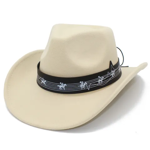Cappello da Cowboy Tema Note Musicali Unisex Tesa Larga Design Curvo Cappello da Esibizione Cotone Poliestere