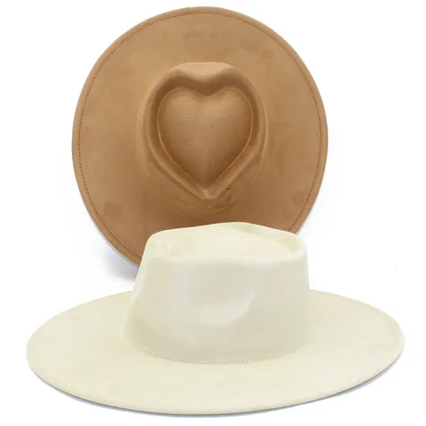 Mode Herzförmige Wildleder Fedora Hut Mit Breiter Krempe Für Herren Damen Paar Lässige Jazz-Hut Für Urlaub Herbst Winter Fedora