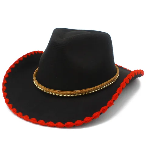 Vintage Color Block Fedora Jazz Hat For Men Women Wide Brim Cowboy Sun Hat With Braided Band Beads For Party Outdoor