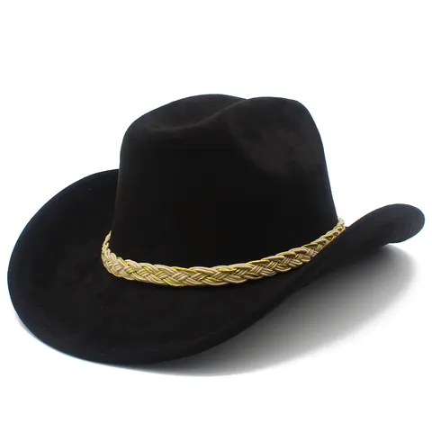 Retro Western Cowboy Hat Faux Suede Wide Curved Brim Jazz Fedora Hat With Braided Band For Unisex Party Outdoor Casual Everyday Wear