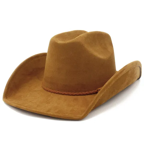 Retro Western Cowboy Hat For Men Women Polyester Faux Suede Wide Brim Fedora Hat Casual Outdoor Sun Protection Jazz Top Hat