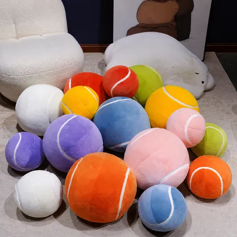 Simulated Tennis Ball Plush Toy Pillow Cute Stuffed Sports Ball Doll Kids Room Decor Bag Pendant Keychain Gift