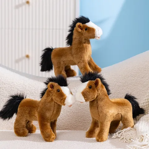 Cute Simulation Brown Pony Plush Toy Stuffed Animal Horse Doll Children Soft Companion Toy