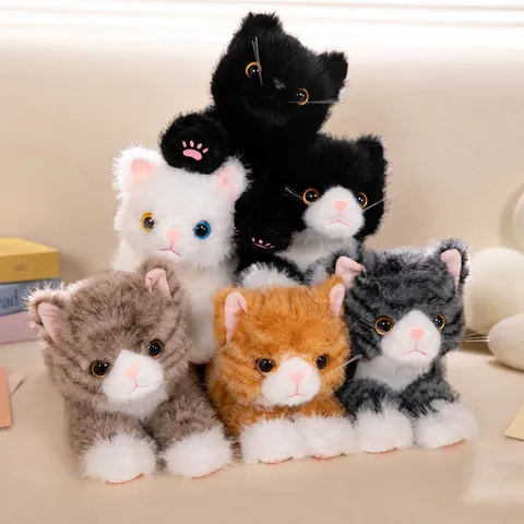 Cute Simulated Kitten Plush Toy Soft Stuffed Cat Doll Lying Cat Pillow Fluffy Animal Companion Birthday Gift