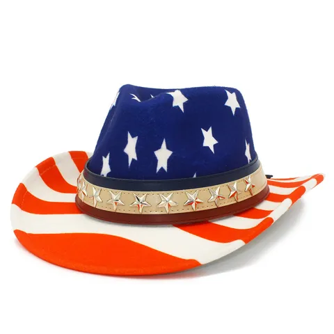 Sombrero de Vaquero del Día de la Independencia Bandera Americana Estampado de Estrellas y Franjas Fedora para Hombre Mujer Fiesta Festival
