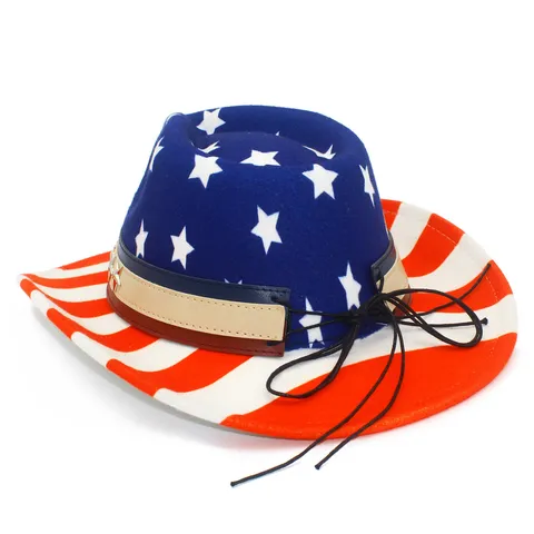 Sombrero de Vaquero del Día de la Independencia Bandera Americana Estampado de Estrellas y Franjas Fedora para Hombre Mujer Fiesta Festival