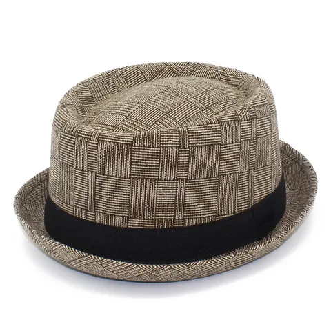 Vintage Plaid Cotton Polyester Fedora Hat For Men Women Classic British Style Round Top Derby Jazz Cap With Ribbon Band Accessory