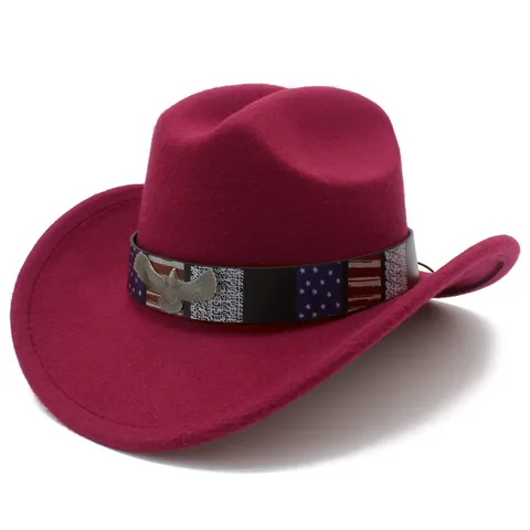 Chapeau de Cowboy Western Jour de l'Indépendance Drapeau Américain Insigne d'Aigle Fedora à Large Bord pour Hommes Femmes