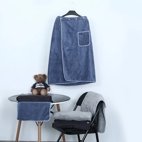 Coral Fleece Wearable Bath Skirt Absorbent Bath Towel Bathrobe For Men And Women Solid Color Soft Spa Beach Towel