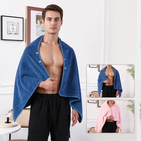 Wearable Bath Towel Cape Hooded Bathrobe Soft Absorbent Coral Fleece Bath Cloak For Swimming Home Bathroom