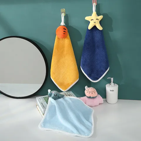 Household Kindergarten Hand Towel Cute Cartoon Doll Coral Velvet Water Absorbing Hanging Towel