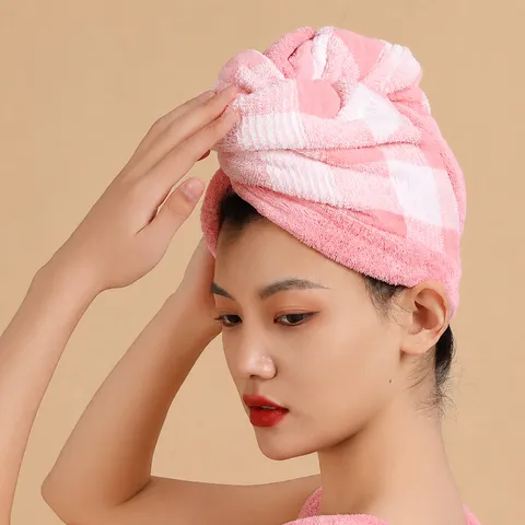 Coral Fleece Plaid Bath Skirt And Hair Drying Cap Set Absorbent Adjustable Wearable Bath Towel For Women Home Bathing