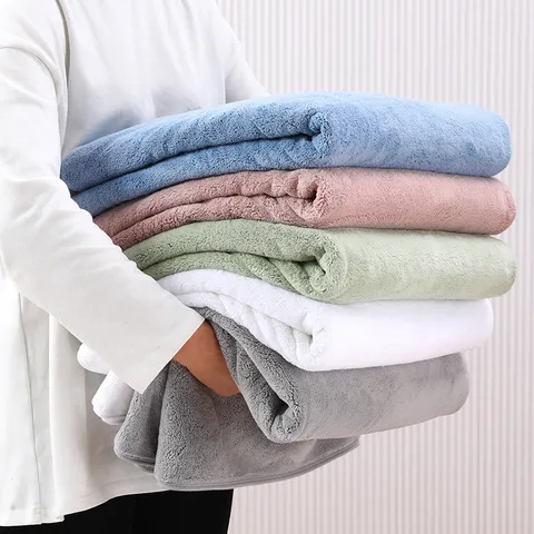 Solid Coral Fleece Blanket Large Bath Towel Soft Warm Absorbent Throw Blanket For Home Office