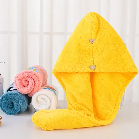 Double Layer Coral Fleece Dry Hair Cap Women Water Absorbent Quick Drying Hair Towel Cute Cartoon Embroidery Bath Head Wrap