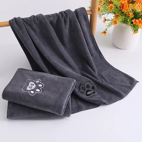 Pet Microfiber Bath Towel Thickened Quick Dry Super Absorbent Towel With Paw Print Embroidery For Cats And Dogs