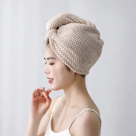 Coral Fleece Dry Hair Cap Women Absorbent Quick Drying Shower Head Towel Pineapple Grid Head Wrap Hair Cap