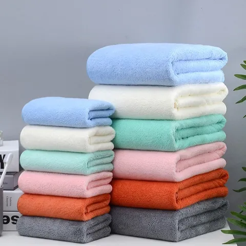 Weiches Saugfähiges Korallenfleece Badetuch-Set Verdickte Einfarbige Badetücher Und Gesichtstücher Für Heim Badezimmer