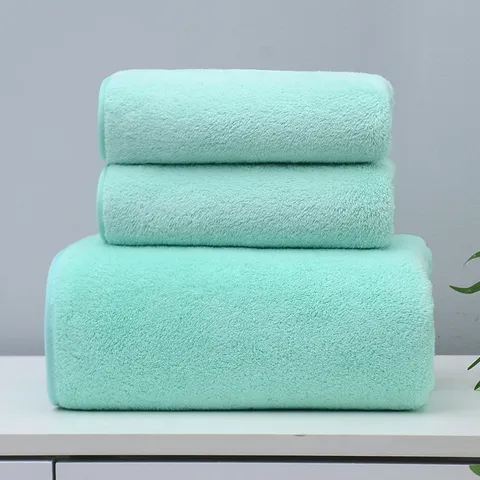 Weiches Saugfähiges Korallenfleece Badetuch-Set Verdickte Einfarbige Badetücher Und Gesichtstücher Für Heim Badezimmer
