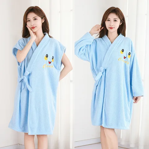 Thickened Coral Fleece Bathrobe For Women Men Warm Soft Absorbent Wearable Bath Towel Sleeprobe Casual Home Wear