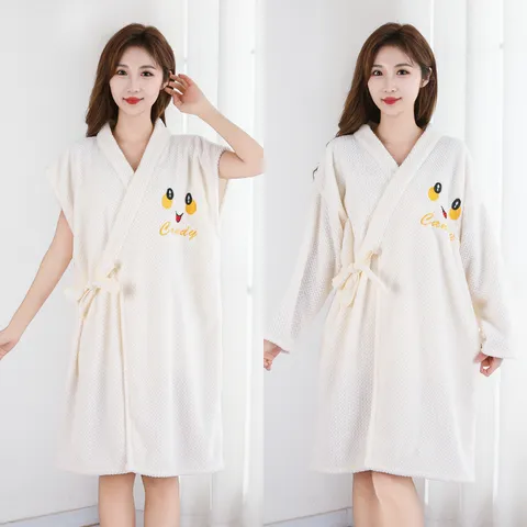 Thickened Coral Fleece Bathrobe For Women Men Warm Soft Absorbent Wearable Bath Towel Sleeprobe Casual Home Wear