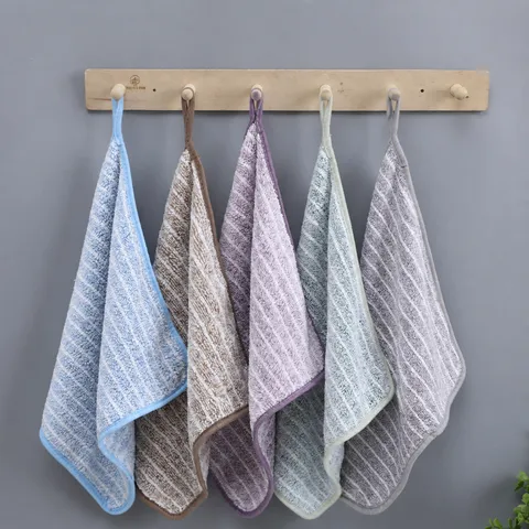 Microfiber Kitchen Cleaning Cloth Absorbent Dish Towel Household Thickened Rag With Lanyard Striped Design Table Cleaning Wipe