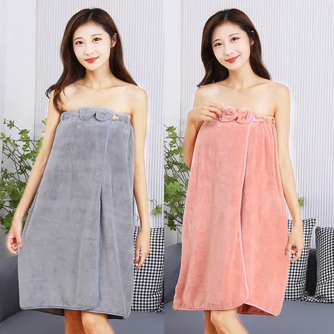 Verdicktes Korallenfleece Tragbares Bademantelrock Set Für Frauen Weiches Saugfähiges Badetuch Mit Trockenhaarkappe Und Stirnband