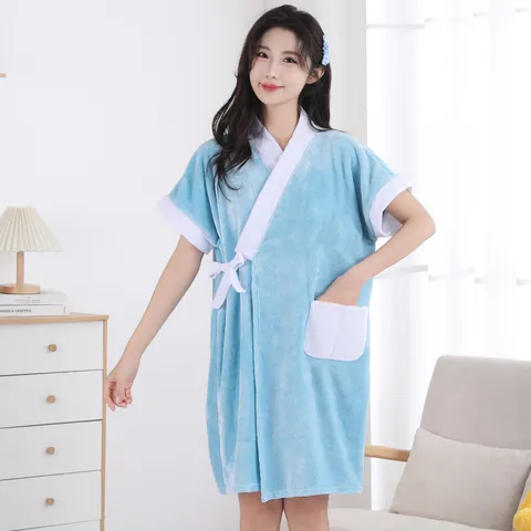 Coral Fleece Bathrobe Women Wearable Bath Skirt Thickened Absorbent Quick Drying Sleeveless Bath Towel Sleepwear Home Dress