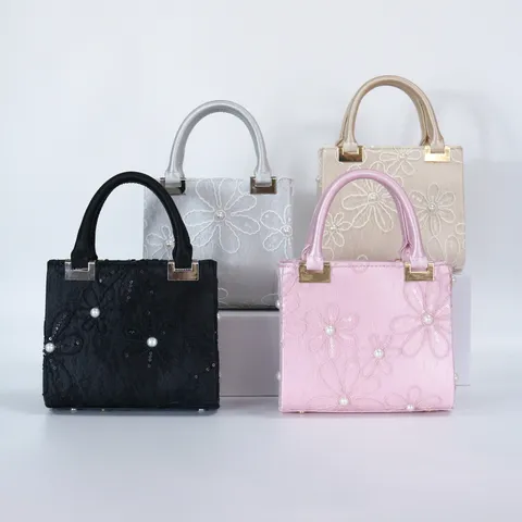 Neuer Chinesischer Stil Stickerei Abendtasche Damen Mode Perle Perlen Handtasche Elegante Satin Hochzeit Party Top Griff Tasche