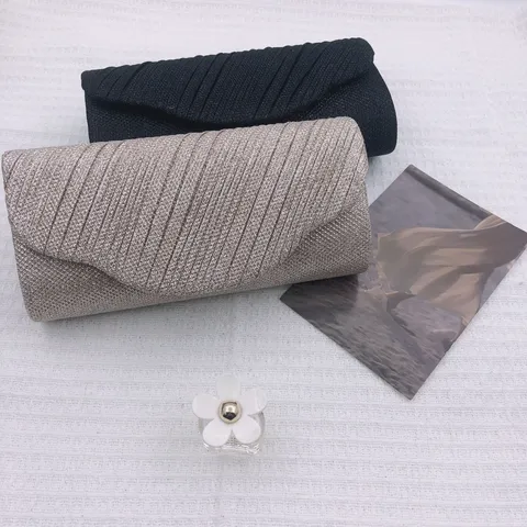 Damen Plissierte Abendtasche Mode Glitzer Clutch Tasche Elegante Hochzeit Party Schulter Umhängetasche Kette Handtasche