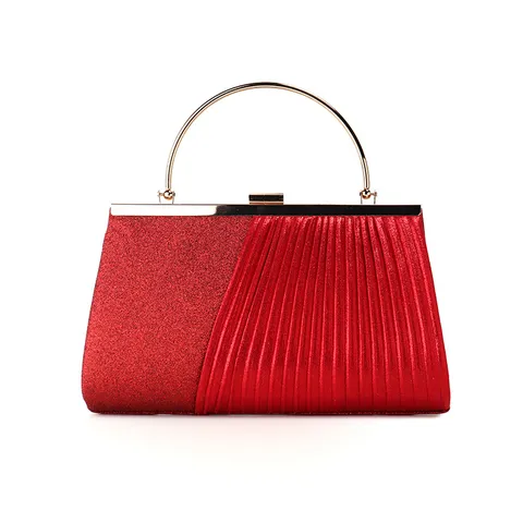Damen Pailletten Plissiert Abendtasche Metallischer runder Griff Clutch Geldbörse Elegante Party Bankett Handtasche