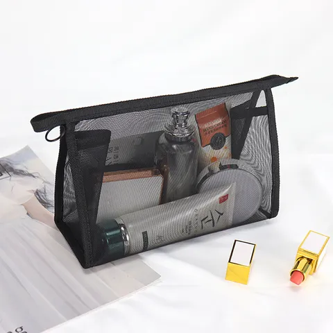Große Kapazität Dreieck Mesh Kosmetiktasche Tragbare Reißverschluss Make-up Tasche Reise Kosmetik Aufbewahrungstasche Für Frauen