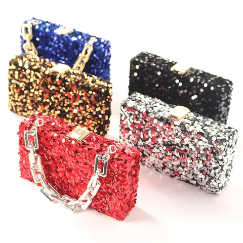 Damen Pailletten Abendtasche Luxus Metallkette Umhängetasche Mode Glitzer Clutch Handtasche Für Party Hochzeit