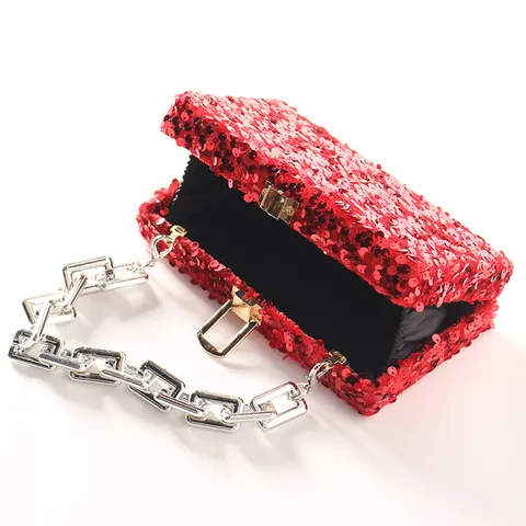 Damen Pailletten Abendtasche Luxus Metallkette Umhängetasche Mode Glitzer Clutch Handtasche Für Party Hochzeit