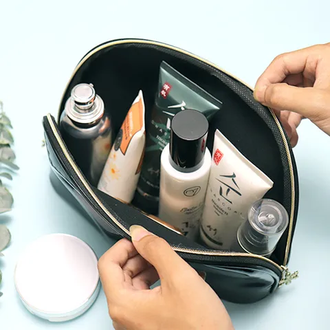 Damen Wasserdicht Lackleder Kosmetiktasche Tragbare Große Kapazität Muschel Make-up Tasche Reise Kulturbeutel Aufbewahrungstasche