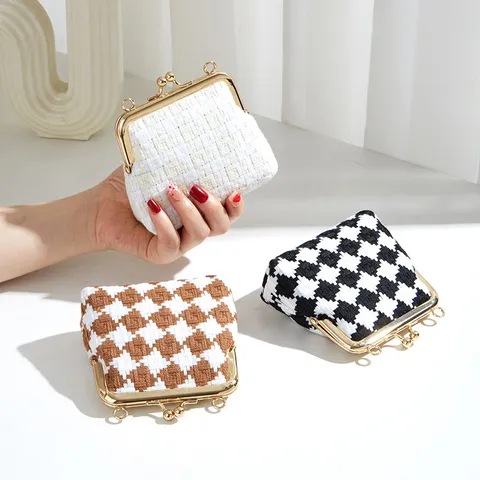 Borsa a Conchiglia in Pied de Poule Tessuto da Donna Moda Catena Borsa a Tracolla Casual Chic Borsa a Mano Spalla