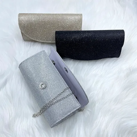 Damen Elegantes Glitzer Abendtasche Einfarbig Klappe Kette Umhängetasche Mode Hochzeit Bankett Schulterhandtasche