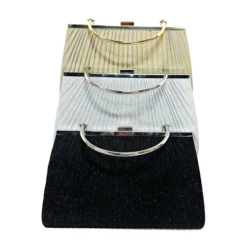 Damen Abendtasche Plissiert Glitzer Clutch Bag Metallschloss Griff Schultertasche Bankett Party Handtasche