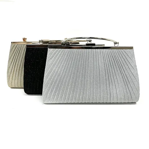Damen Abendtasche Plissiert Glitzer Clutch Bag Metallschloss Griff Schultertasche Bankett Party Handtasche
