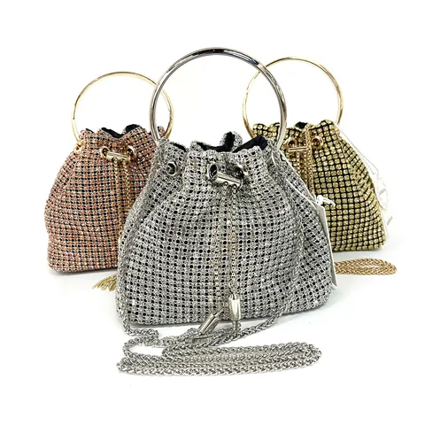 Damen Strass Abendtasche Luxus Kristall Handtasche Metallring Griff Umhängetasche Clutch Tasche Für Hochzeit Party