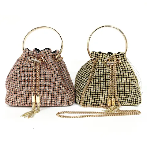 Damen Strass Abendtasche Luxus Kristall Handtasche Metallring Griff Umhängetasche Clutch Tasche Für Hochzeit Party