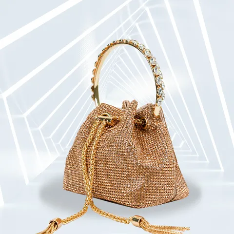 Damen Luxus Strass Abendtasche Glitzernde Kristall Clutch Geldbörse Mit Rundem Metallgriff Und Kettenriemen Für Party Hochzeit