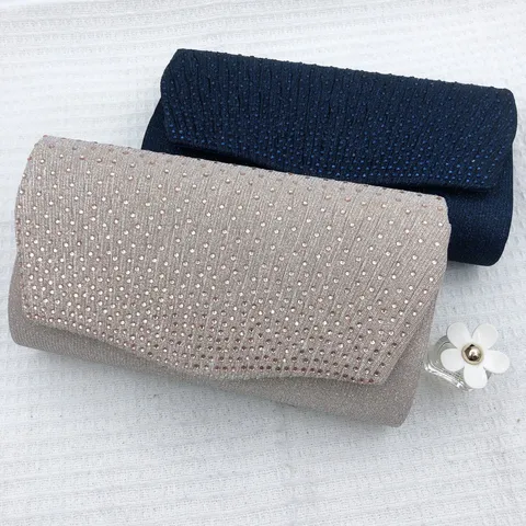 Damen Abendtasche Plissiert Strass Kette Umhängetasche Elegante Stoff Umschlag Geldbörse Für Hochzeit Party Bankett