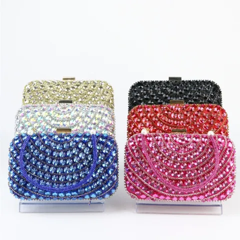 Damen Luxus Strass Abendtasche Mode Elegante Clutch Tasche Hochzeit Bankett Party Handtasche Metallrahmen Glänzende Handtasche