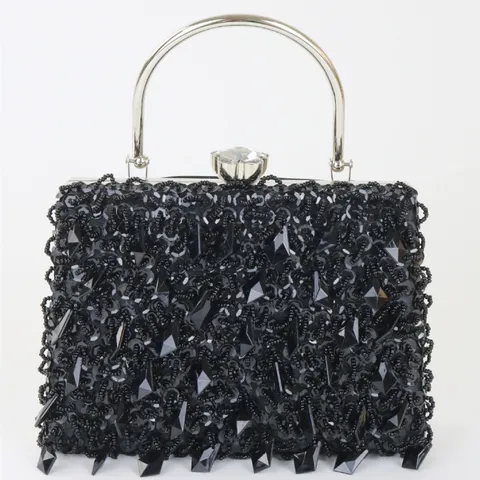 Damen Abendtasche Luxus Pailletten Perlenbesetzt Clutch Tasche Metallgriff Kristallschloss Bankett Party Hochzeit Handtasche
