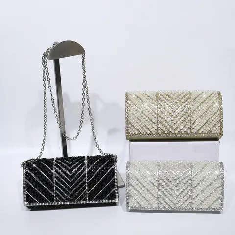 Damen Strass Kunstperle Abendtasche Elegante Luxus Handtasche Clutch Umhängetasche Hochzeit Party Abendtasche Mit Kettengurt