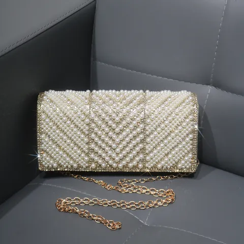 Damen Strass Kunstperle Abendtasche Elegante Luxus Handtasche Clutch Umhängetasche Hochzeit Party Abendtasche Mit Kettengurt